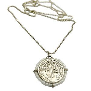 Pearl Beaded St Benedict  Necklace
